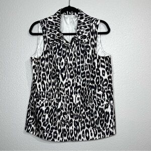 Weekends by Chicos Cheetah Animal Print Vest Full Zip Drawstring Waist Size 1 M